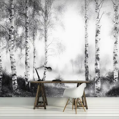 Fototapete Wald Natur Schwarz Weiß Wohnzimmer VLIES TAPETE XXL + KLEISTER 145