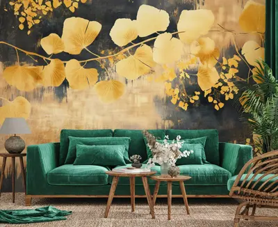 Fototapete Blätter Gold Glamour Wohnzimmer Schlafzimmer VLIES TAPETE XXL 147