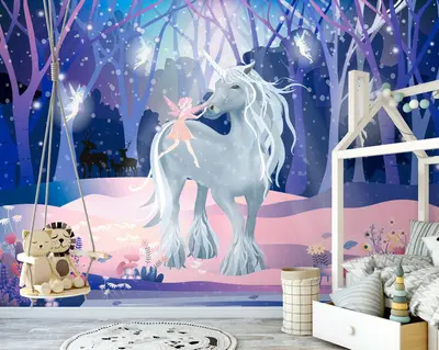 Vlies Fototapete Einhorn Mädchen Kinderzimmer Fee Fantasy Märchen Tapete 847