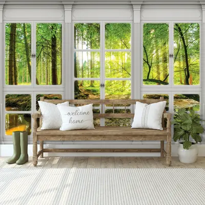 Vlies Fototapete Fensterblick 3D EFFEKT Wald Natur Landschaft Wohnzimmer XXL 834