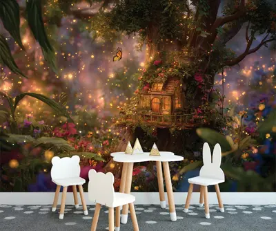 Fototapete Kinderzimmer Zauberwald Baum Braun Natur TAPETE XXL + KLEISTER 725