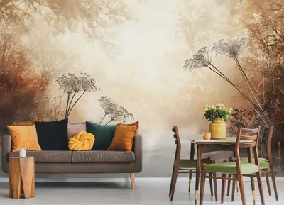 Fototapete Wald Boho Beige Bäume 3D Effekt Wohnzimmer VLIES TAPETE + KLEISTER