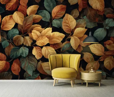 Fototapete Blätter Orange Grün Herbst Modern VLIES TAPETE XXL + KLEISTER 664