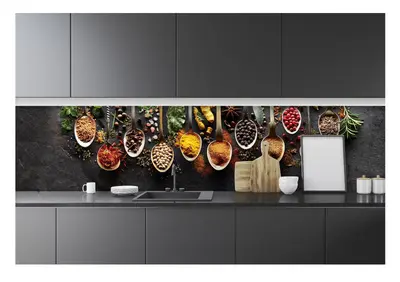 Fototapete Küche Löffel Gewürze 250x60 cm Vlies Tapete Abwaschbar Küchenrückwand