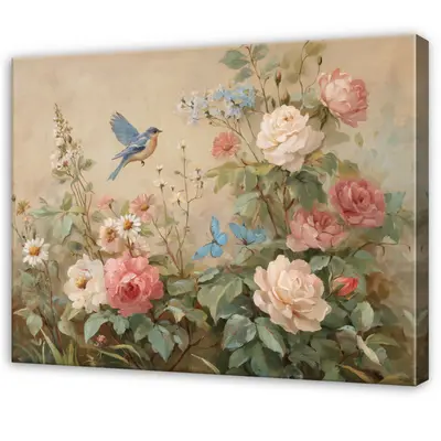 Leinwand Blumen Grün Vogel Natur Wandbilder Groß Leinwandbild Wanddeko 206