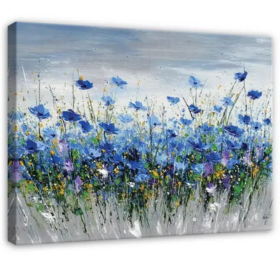 Leinwand Bilder Blumen Blau Zeichnung Wandbilder Groß Leinwandbild Wanddeko 87