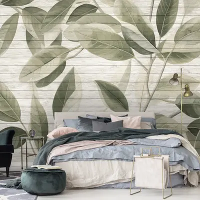 Fototapete Bretter Blätter Grün Wohnzimmer Schlafzimmer VLIES TAPETE XXL 226
