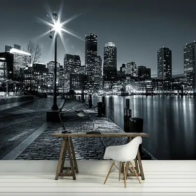 Vlies Fototapete NEW YORK Skyline Nacht Stadt schwarz weiß Wohnzimmer Tapete 2