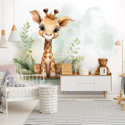 Fototapete Kinderzimmer Braun Giraffen Blätter VLIES TAPETE XXL + KLEISTER 217