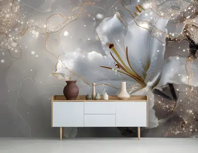 Fototapete Blume Lilie Weiß Gold Glamour Modern VLIES TAPETE XXL + KLEISTER 547