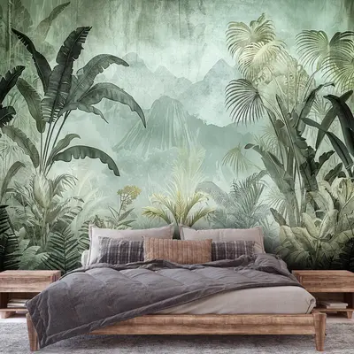 Fototapete Blätter Natur Grün Vintage Wohnzimmer VLIES TAPETE XXL + KLEISTER