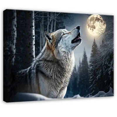 Leinwand Wolf Wald Mond Grau Wandbilder Groß Leinwandbild Wanddeko 169