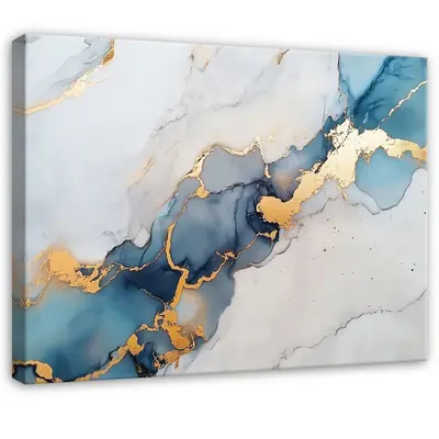 Leinwand Bilder Abstrakt Gold Blau Wandbilder XXL Groß Leinwandbild Wanddeko 86