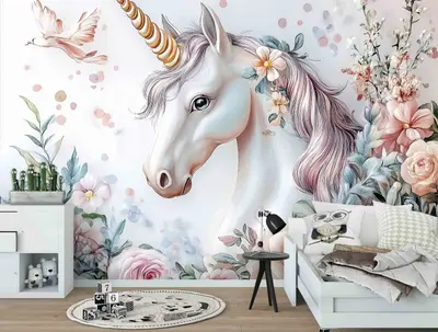 Fototapete Kinderzimmer Einhorn Rosa Märchen VLIES TAPETE XXL + KLEISTER 298