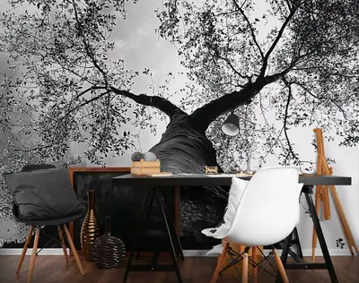Fototapete 3D Baum Schwarz Weiß Natur Wohnzimmer VLIES TAPETE XXL + KLEISTER 224