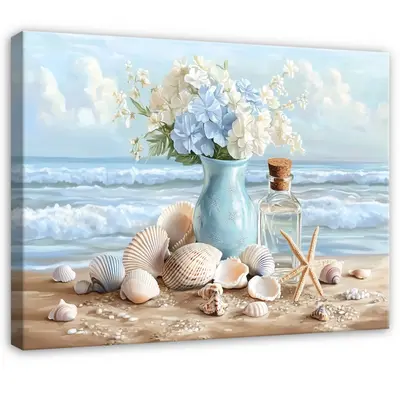 Leinwand Meer Natur Muscheln Strand Vase Wandbilder Leinwandbild Wanddeko 258