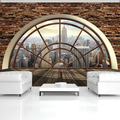 Vlies Fototapete STEINOPTIK 3D Fenster New York Mauer Mauer Optik WOHNZIMMER 83