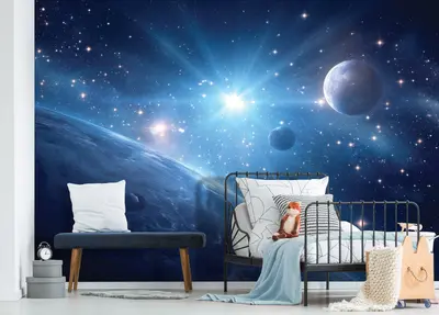 Fototapete Kinderzimmer Weltraum Planeten Blau VLIES TAPETE XXL + KLEISTER 399