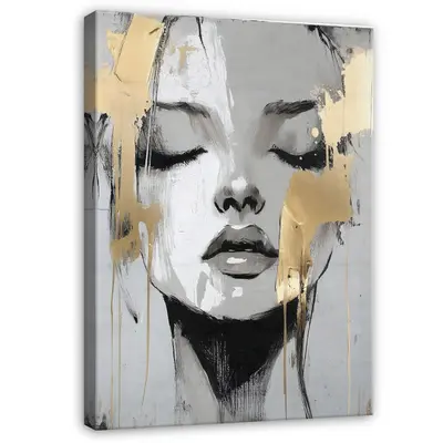 FRAU GOLD ABSTRAKT Leinwand Bilder Wohnzimmer groß Bild Leinwandbild Wandbilder
