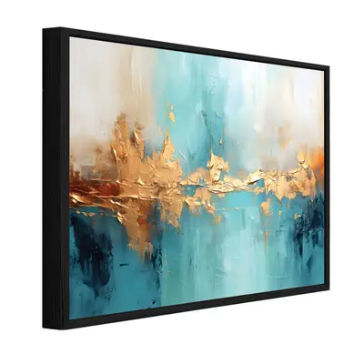 Leinwand Bilder mit Rahmen Abstrakt Blau Gold Wandbild Leinwandbild Wohnzimmer
