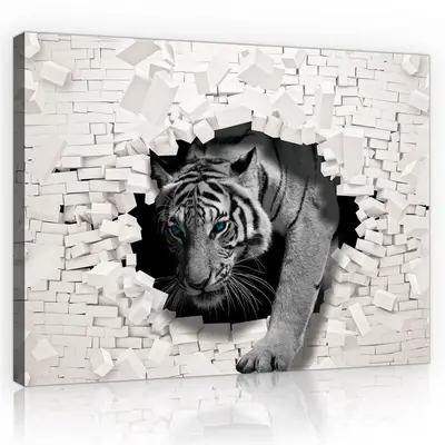 ABSTRAKT 3D Leinwand bilder XXL Wandbilder Tiger kommt aus der Wand Bild Tiere 8