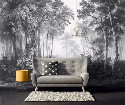 Fototapete Wald Schwarz Weiß Wohnzimmer VLIES TAPETE XXL + KLEISTER 243