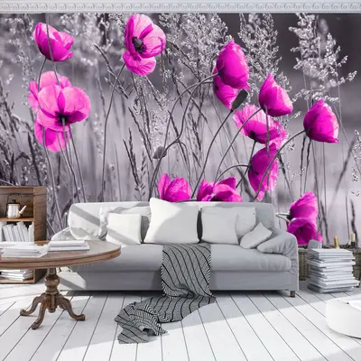 Vlies Fototapete Blumenwiese Lila Mohnblumen Wohnzimmer Schlafzimmer 923