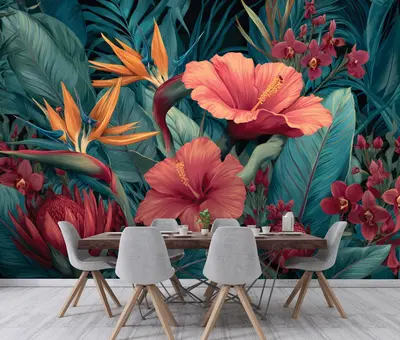Fototapete Blumen Blätter Abstrakt VLIES TAPETE XXL + KLEISTER 415