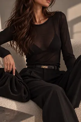 Damen Shirt Kaschmir Mix Langarm Anschmiegsam Soft Basic Oberteil Schwarz