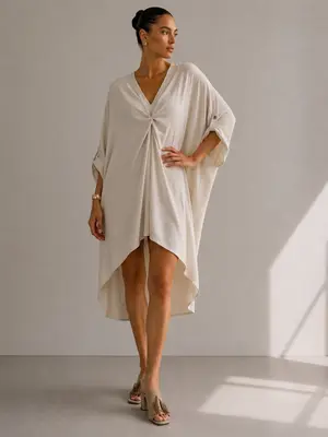 Damen Tunika Kleid Oversize Beige Viskose Asymmetrisch Elegant Italy