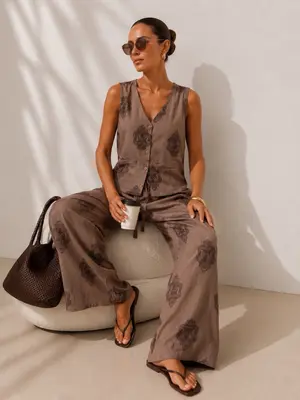 Damen Italy Damen Zweiteiler Set Weste Palazzo Hose Leinen Viskose Blogger M/L
