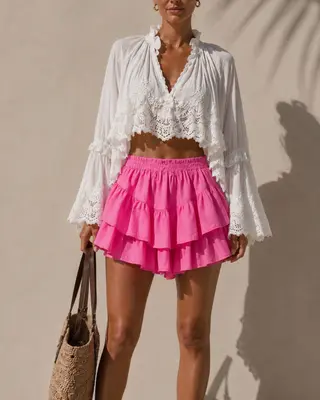 Damen Volant-Shorts aus 100% Baumwolle – doppellagig Pink Sommer
