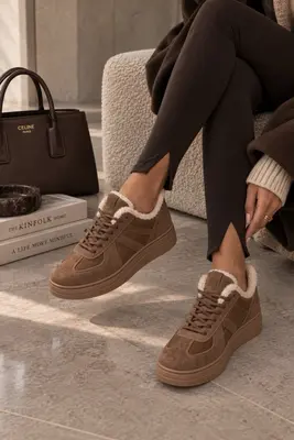 Damen Sneaker Teddy Wildleder Optik Mit Kunstfell Winterschuhe 39
