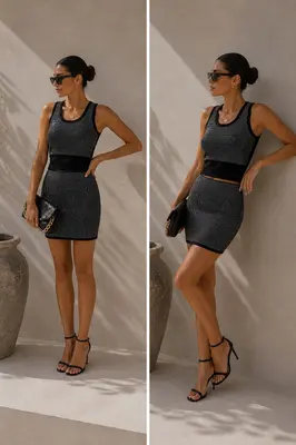 Damen Zweiteiler Rocke Set aus Strasssteinen Bodycon Rocke + Top Hingucker