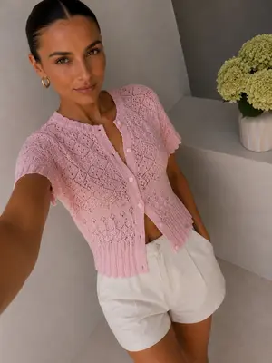 Ajour Strickjacke Damen Spitze Cardigan Sommer Elegant Boho Italien