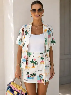 Damen Sommerliches 3 Teiliges -Set mit Wickelrock M/L