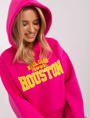 Damen Casual Swestshirt mit Kapuze und Schriftzug Fuchsia