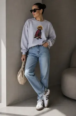 Damen Übergröße Sweatshirt Mit Pudel Print Langarm Pullover Trendige Oberteil