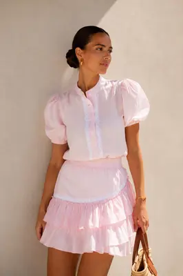 Damen Musselin Baumwolle Zweiteiler Rock + Oberteil Set Outfit Sommer