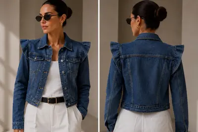 Damen-Jeansjacke mit Schulterdetail / Puffärmeln Denim Blaue Jacke S