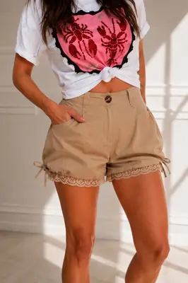 Damen Ballon-Shorts mit Spitze – Hochtaillierter Schnitt Gr. M