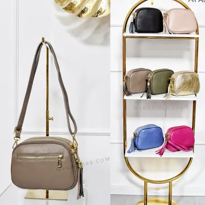 Damentasche aus Leder Schultertasche Umhängetasche Taupe Crossbody