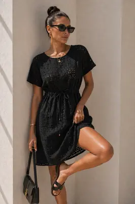 Damen Gehäckelt Minikleid Freizeitkleid Spitzenkleid Lochstickerei Sommerkleid