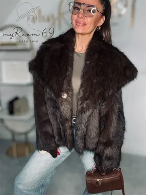 Damen Kunstfell Jacke Braun – Luxus Faux Fur Kurzjacke Winter Warm