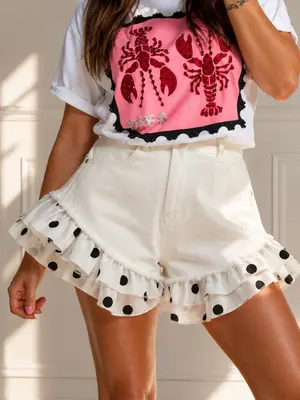 Damen Shorts Volant Punkte Rüschen High Waist Sommer Sexy Trend WOW Look L
