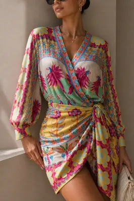 Damen Wickelkleid mit weiten Fledermausärmeln S/M