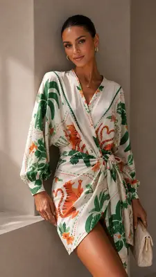 Damen Wickelkleid mit weiten Fledermausärmeln S/M