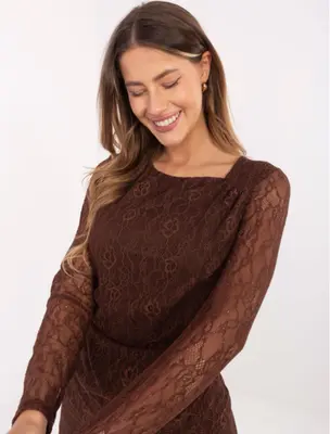 Damen Braune Spitzenbluse mit Futter