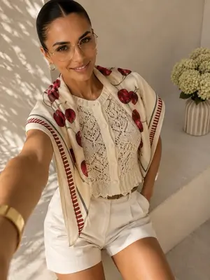 Ajour Strickjacke Damen Spitze Cardigan Sommer Elegant Boho Ecru Italien