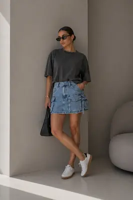 Jeans Hosenrock Minirock mit Shorts Denim Rock